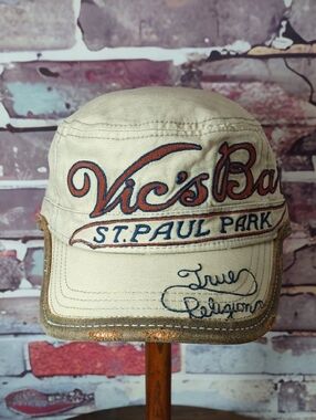 Vintage True Religion Distressed Canvas Cap With Leather Trim